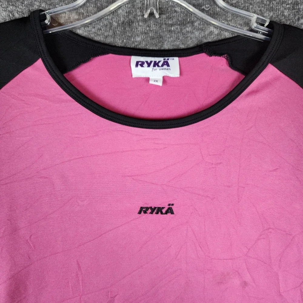Ryka T-Shirt Womens 2X Athleisure Pink Black Colorblock Logo EUC